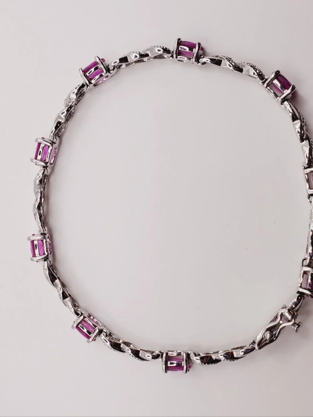 4 Carat Pink Sapphire & Diamond Accent Twist Tennis Bracelet - 925 Silver